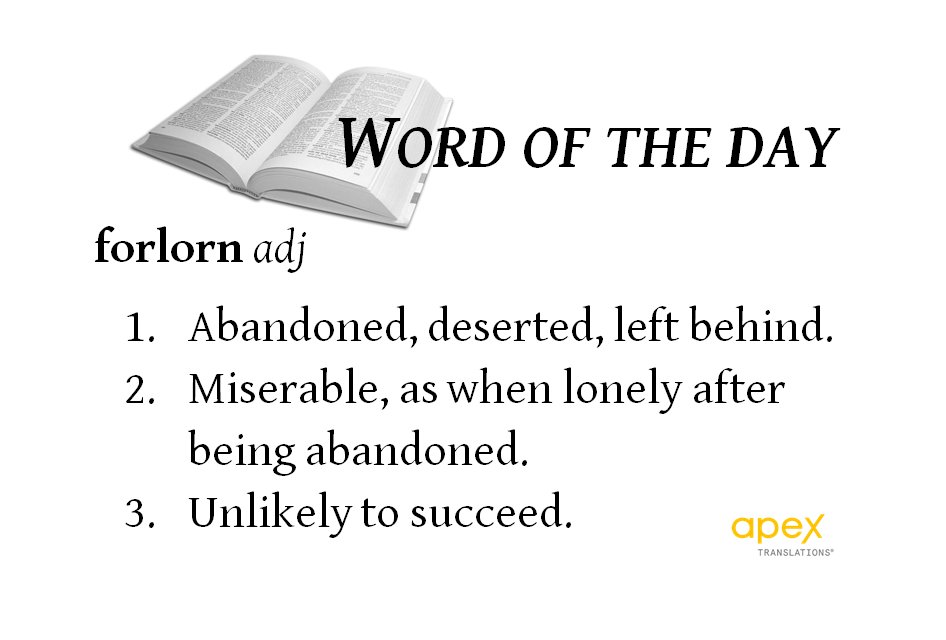 ApexTranslation's tweet photo. Our #WordOfTheDay for February 1: forlorn 😢
#Language #LanguageLearning #Translation https://t.co/TFbd4DmgIq
