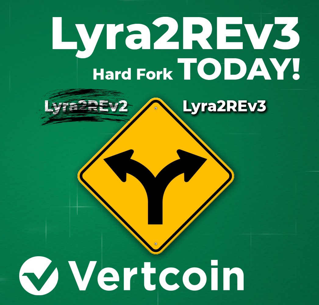 Vertcoin's tweet photo. Hard Fork to Lyra2REv3
Planned Fork @ Block 1080000
Current Block Height 1079794
Block Time 2.5 minutes
206 Blocks To Go
Estimated Time Until Fork
~ 1 Day
Fri Feb 01 2019
17:02:08 GMT-0500 (Eastern Standard Time)

#Vertcoin $VTC #hardfork #cryptocurrency #CryptoNews https://t.co/fSQEu0LIDz