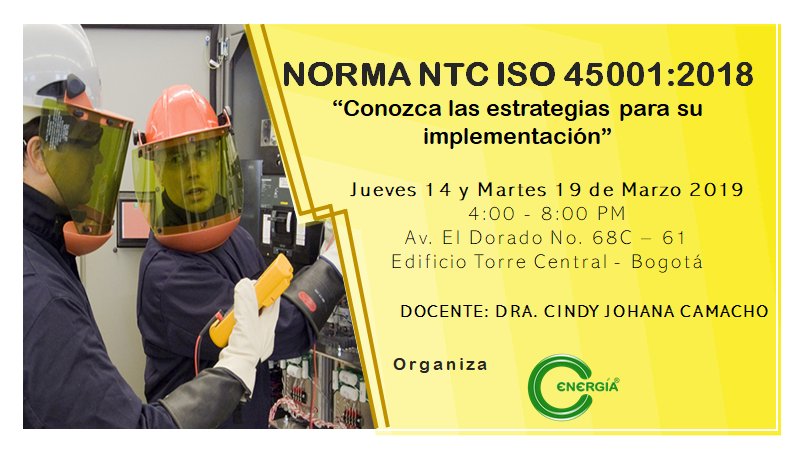 CC_Energia's tweet photo. @CC_Energia los invita a participar en los cursos que tendremos en Febrero y Marzo sobre Riesgos Eléctricos y la nueva norma 45001:2018. Más información: https://t.co/yBjKtYLgdH
#RiesgosElectricos #Norma45001 #OSHAS18001 #CCENERGIA https://t.co/CiELVMs0g9