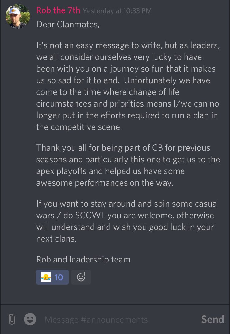 Good farewell, we'll see each other again. Thx also to <a href="/champwarleague/">Champions War League</a>   all our opponents, supporter and who not for 5 seasons. 🌅🌅🌅