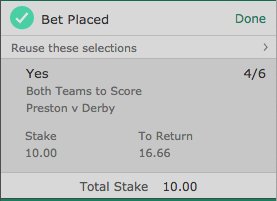 mrfixitstips's tweet photo. A new #10to1000Challenge kicks-off tonight.

There's no vote this time. I'm going it alone.

First bet is BTTS at Preston v Derby tonight at 4/6.

Hit ❤️ if you're on it with me.

Good luck! https://t.co/rDFUq0sUL9