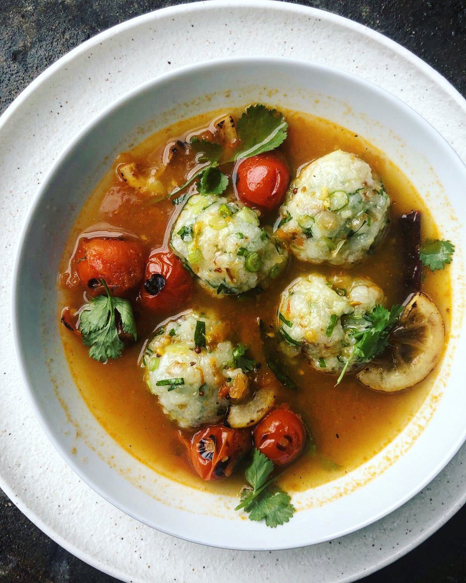 Sticky Rice Balls In Tamarind Rasam Broth