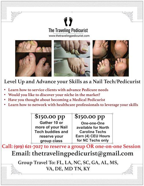 NCPedicurist's tweet image. Group Classes or One-one-One Sessions. Call: (919) 621-7027 to reserve your date! Long Distance Group bookings available for Summer 2019. 
NC Techs, Earn 4-hours of your NC CEU hours for 2019
#continuingeducation  #advancedclasses #healthcare #oneononetraining