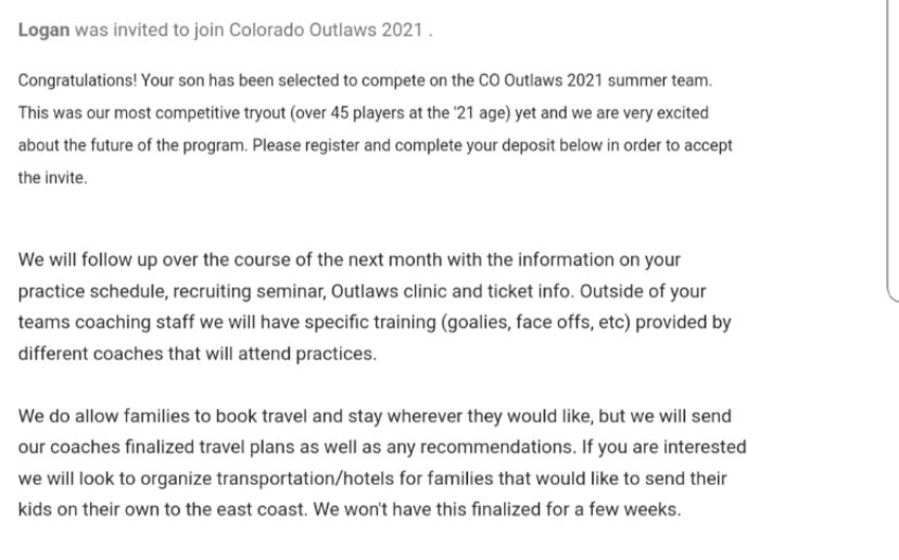Logan_Murray_27's tweet photo. I would like to express my gratitude for this invitation to play for the Colorado Outlaws. I can’t wait to improve my game and continuing my preparation to play at the next level #lax #laxlife #ColoradoOutlaws 🥍🥍🥍 https://t.co/Iqz5WaHUFq