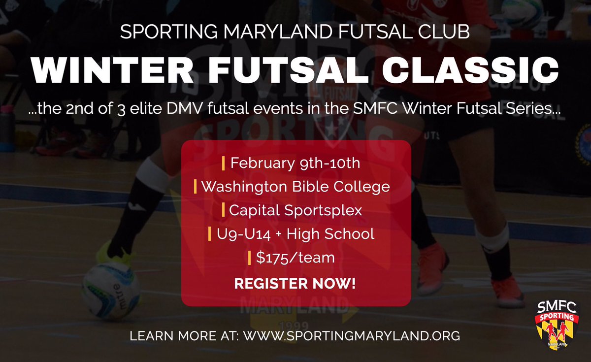 SportingMD's tweet image. 💥SMFC TO HOST 2019 WINTER FUTSAL CLASSIC💥 

Learn more and register here: sportingmaryland.org/news/smfc-to-h…