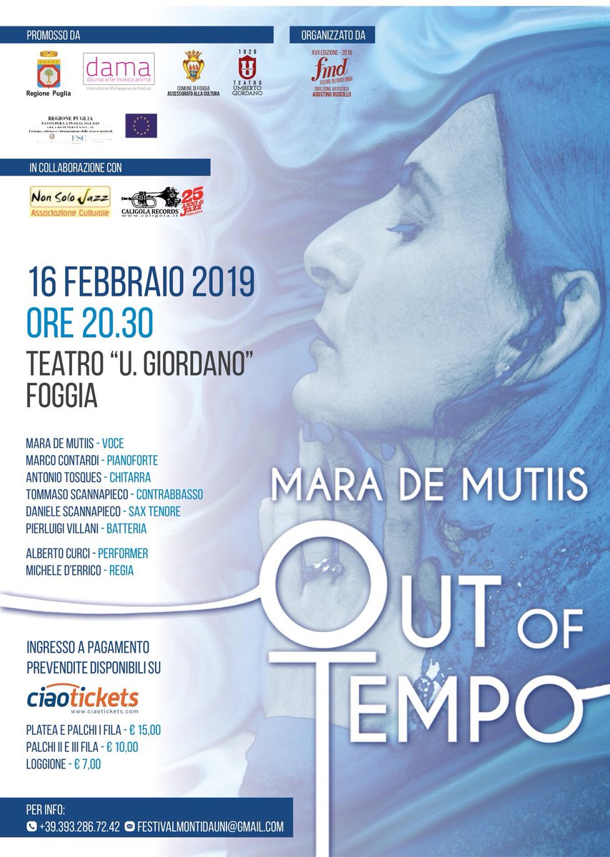 fmdauni's tweet photo. #marademutiis #outoftempo #festivalmontidauni #iogiordano #reteDAMA
un nuovo spettacolo con brani musicali che omaggiano la vocalità dell'artista foggiana e che ci invitano a riflettere sul Tempo.
@RuscilloAgo @teatro_giordano https://t.co/8Wq4gQ3hkz