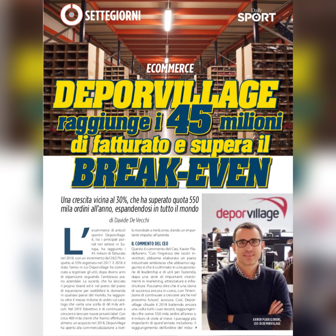 DailySPORTol's tweet photo. @deporvillage raggiunge i 45 milioni di fatturato.

Una crescita vicina al 30%, che ha superato quota 550 mila ordini all’anno, espandendosi in tutto il mondo.

#deporvillage #sport #outdoor #cycling #running #triathlon #swimming #fitness https://t.co/45OOVa4glU