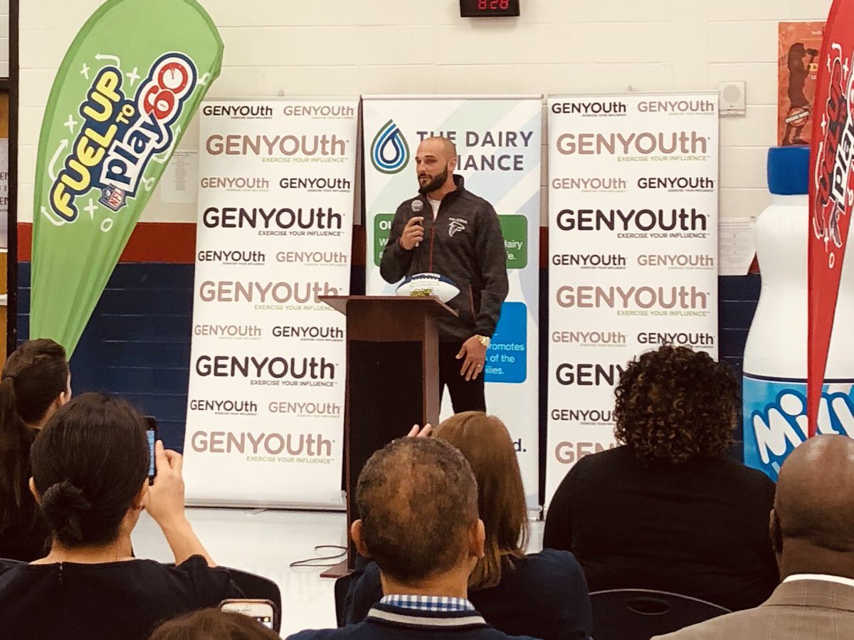 CPTDougAck's tweet photo. Not only do we have the hardest hitting kicker in the NFL, but also a great champion for our children. As always, thanks for being a friend, role model, and all-around great guy, @MattBosher5. #RiseUp @AtlantaFalcons @GENYOUthNow #Legacy53 @dairy_alliance @FUTP60 https://t.co/AbDo7Fe0wY