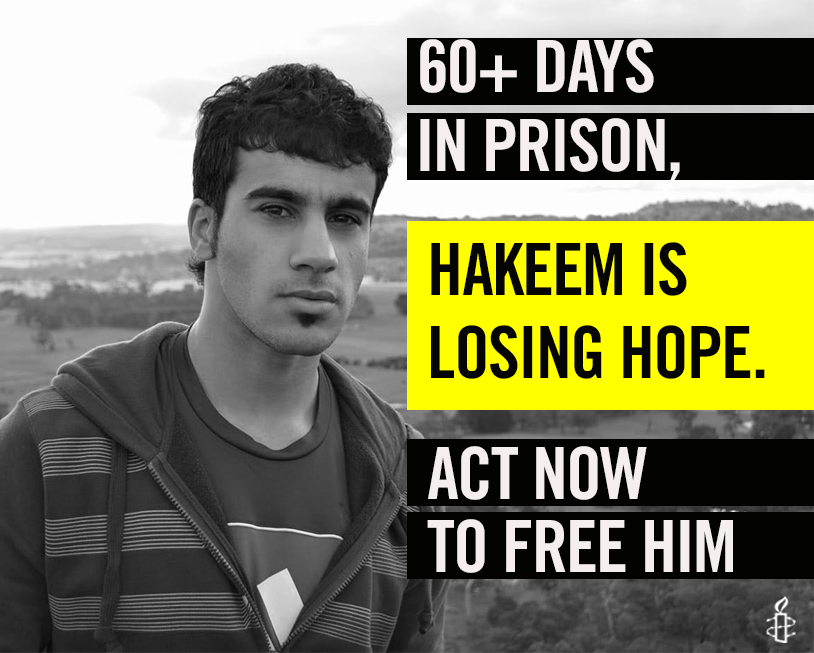 amnestyOz's tweet photo. The Interpol Notice that issued the arrest of Hakeem has since been withdrawn. The charges laid against him have been discredited by video footage. Bahrain still demands his extradition. @hakparn, you can stop this injustice and #SaveHakeem
#AsianCupFinal #HumanRightsCup https://t.co/UHuV3ss8kg