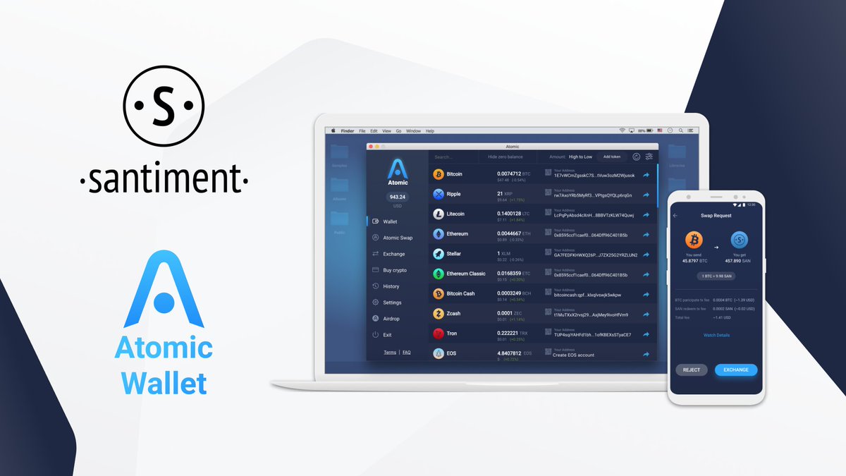 AtomicWallet's tweet image. We are happy to collaborate with @santimentfeed, the platform for accessing crypto data, insights and knowledge! $SAN token is now available on @AtomicWallet!