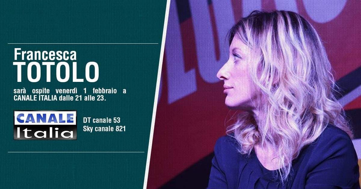 francescatotolo's tweet image. Questa sera, alle 21:00, sarò tra gli ospiti di “Notizie Oggi, linea sera”, su Canale Italia.

Si parlerà di immigrazione e #GlobalCompactForMigration.

Aspettando l’uscita di #InfernoSPA, edito da @AltaforteED.
#10Febbraio2019