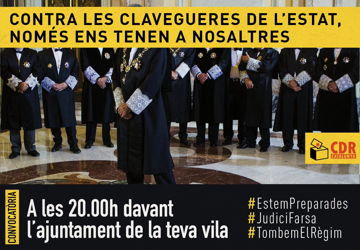 Barri a barri i vila a vila, #TombemElRègim i el seu #JudiciFARSA.

📍 Uneix-te a la manifestació del teu #CDRenXarxa més proper.