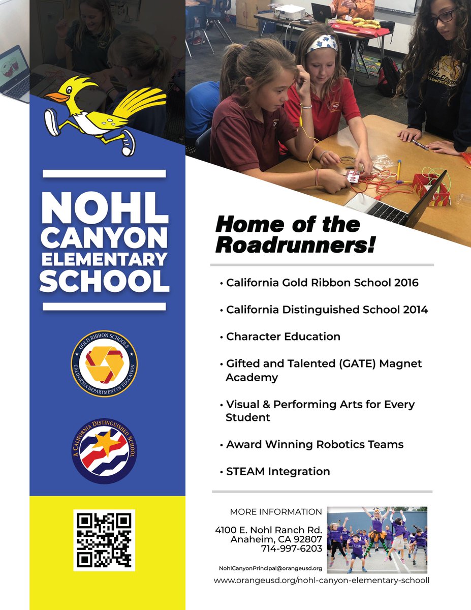 OrangeUnifiedCA's tweet photo. Did you know that Nohl Canyon is home to a GATE Magnet Academy, award-winning robotics programs + visual &amp; performing arts?

Learn more about their #SignaturePractices at https://t.co/OgOAE5TRlq

#ExploreOUSD &amp; get to know the #OUSDfamily of schools at https://t.co/NHnHjCN7Ig https://t.co/xJZo1iSqgN