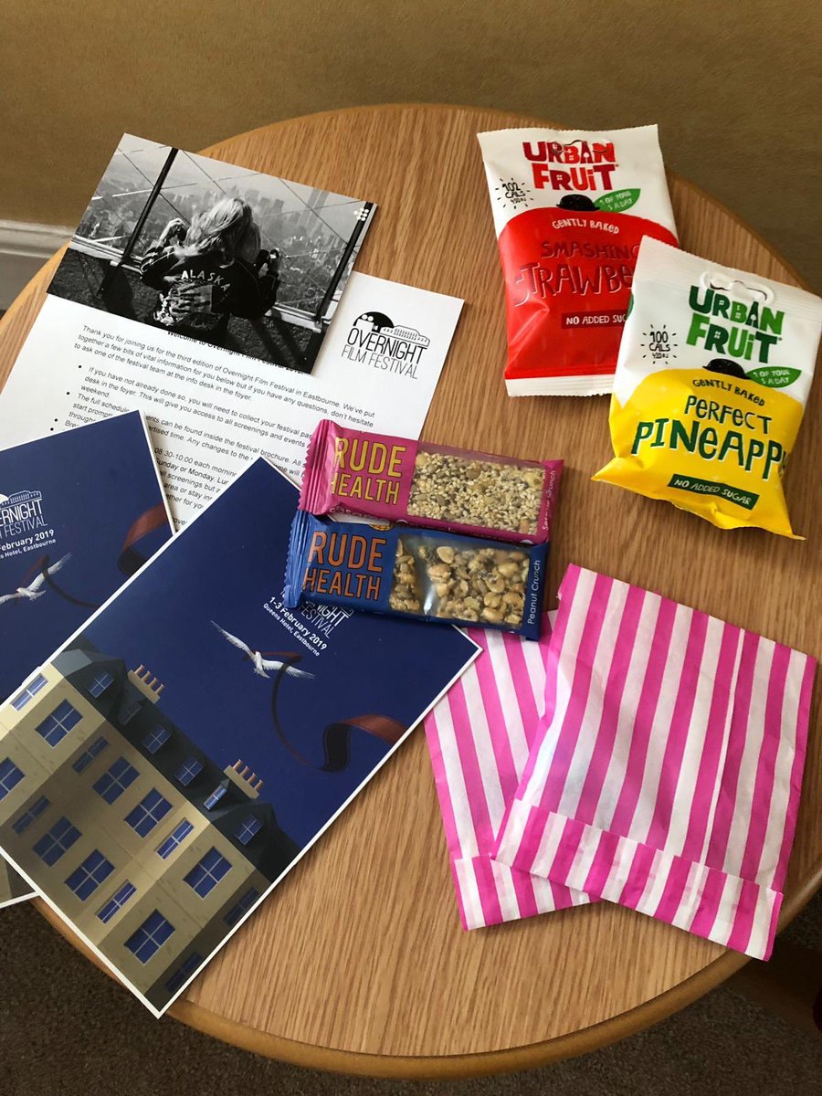 Treats await you lovely Overnight guests...massive thanks to our partners <a href="/rudehealth/">RUDE HEALTH</a>, @urbanfruit and <a href="/mubi/">MUBI</a> ✨✨✨

#OvernightFF #OvernightFilmFestival 📽🌊
