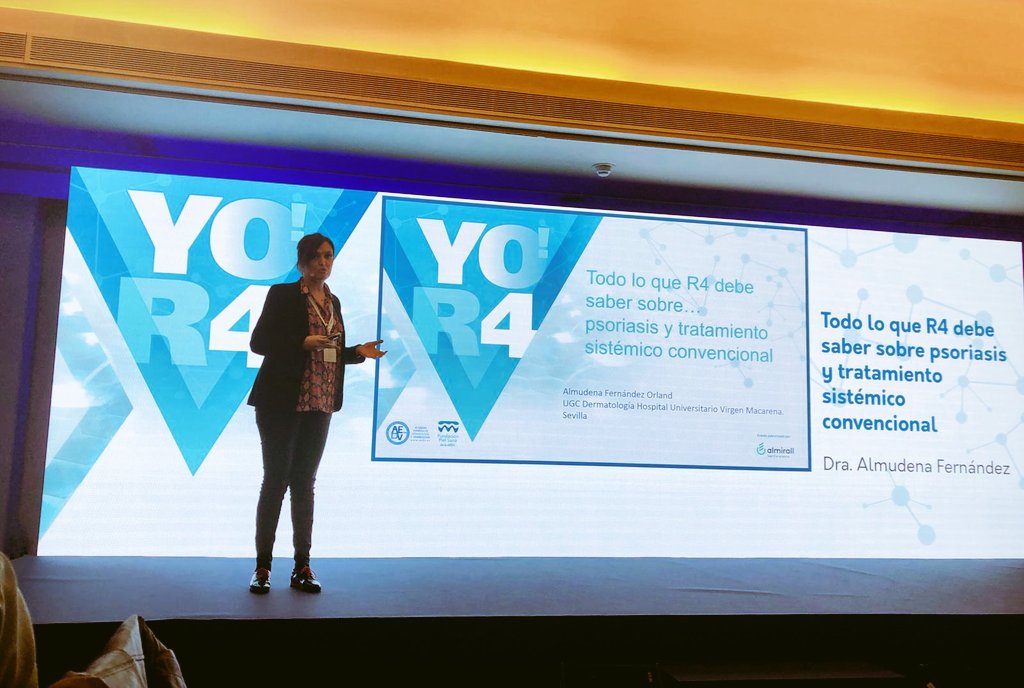 aedv_es's tweet photo. #yoR4 | #Formación la #dermatóloga Almudena Fernández nos cuenta todo lo que el R4 debe saber sobre #psoriasis y el tratamiento sistémico convencional https://t.co/55gbRRaNC1