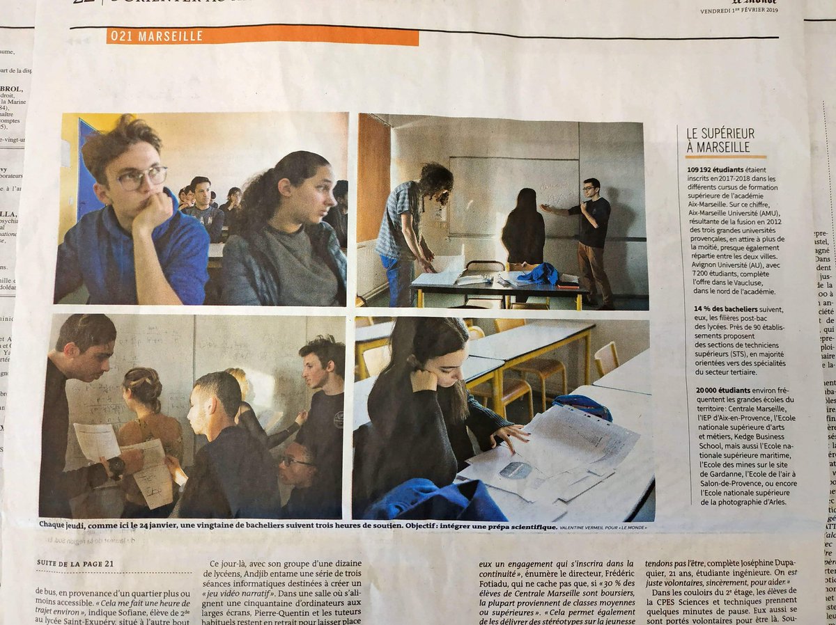[#Média] Article dans <a href="/lemondefr/">Le Monde</a> intitulé "A Centrale Marseille, les élèves ingénieurs se font tuteurs". Merci de donner de votre temps (15000h/an). Merci de vous engager pour délivrer les jeunes des stéréotypes. 👏 ➡ lemde.fr/2BgqBCk. Avec <a href="/Echanges_Pho/">Echanges Phocéens</a> <a href="/LaboSocietal/">Labo Sociétal</a>