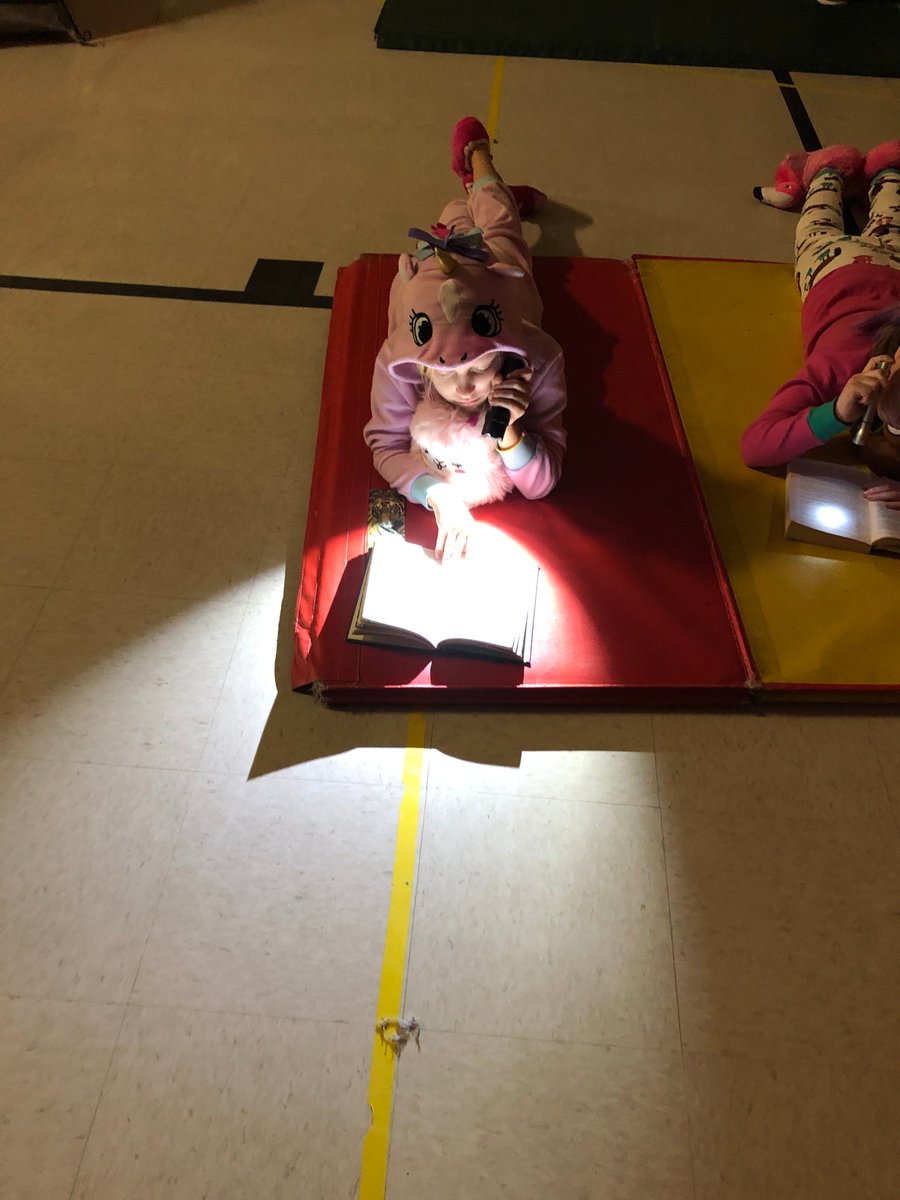 PullmanElem's tweet photo. After being out of school for four days, we are celebrating I Love to Read Month with Flashlight Reading in the gym today!  We are feeling pretty cozy with our books! #ilovetoreadmonth https://t.co/zdis5kYnt7