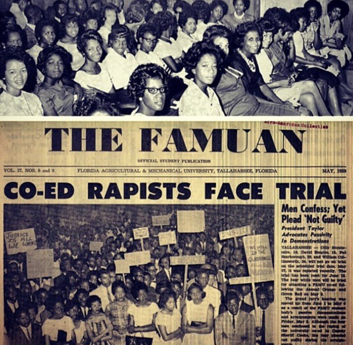This severe of a sentencing had not occurred for white men in the South accused of raping black women previous to Owens' case. Below: The first picture is of Florida A&M students sitting in the courtroom during Betty's trial.