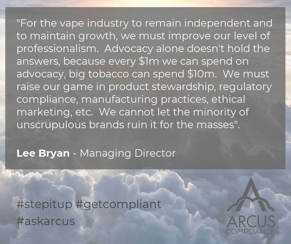ArcusCompliance's tweet photo. Maybe its time to call out those brands that are damaging the vape industry.  Not just on social media, but as official complaints to the competent authorities! #stepitup #getcompliant https://t.co/Hi1w7NQHeS