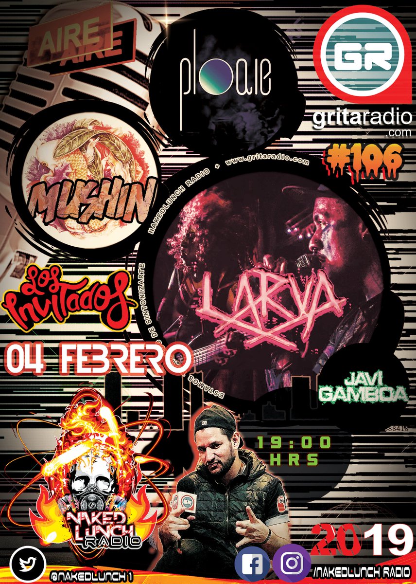 nakedlunchgr's tweet photo. Lunes 4 Feb #7a9pm #programa106 #Ploaie #EPHomónimo, después @MushinOficial #TEMPORAL, #PuroPincheGayMetal les traemos a @larvamx quien lleva más de 18 años en la escena nacional #TragicosCuentosdeAmor, además un phoner con @CartasDeVincent @GritaRadioMusic #StarRock #JaviGamboa https://t.co/06N0Wk4ery
