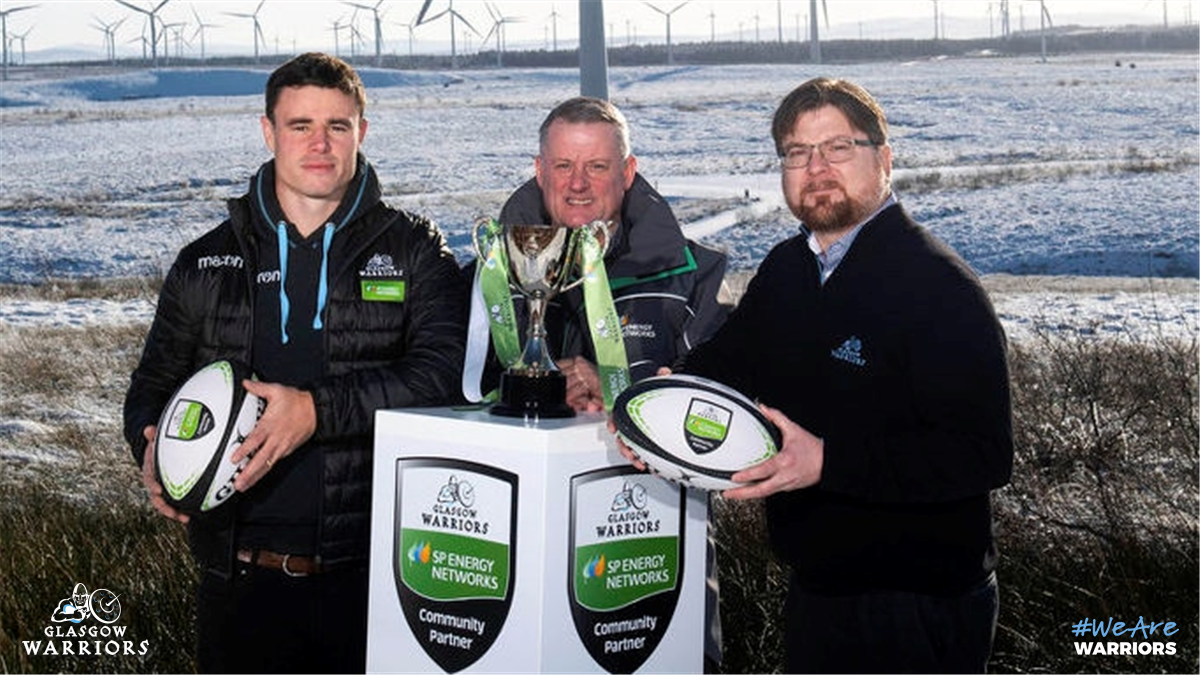 GlasgowWarriors's tweet photo. 🏆 Lee Jones was at Whitelee Windfarm today to help launch the SP Energy Networks Warriors Championship, which gets underway on Wednesday at Scotstoun #SPENRugby https://t.co/om7aBJIZDT