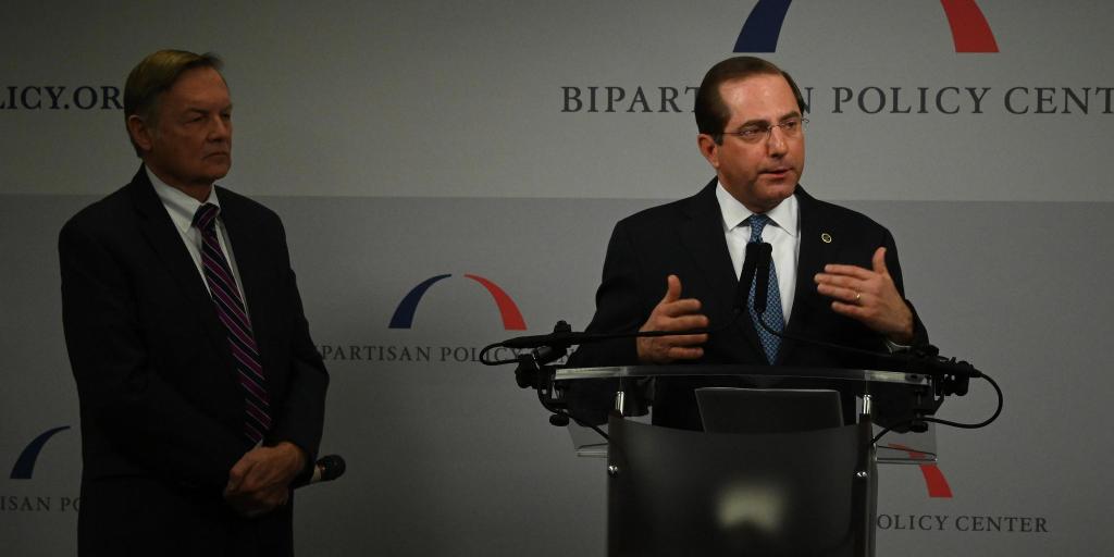 HHSGov's tweet image. Read @SecAzar's remarks this morning to @BPC_Bipartisan about the administration’s proposal to target backdoor rebates and encourage direct discounts to patients: bit.ly/2WBkUrD