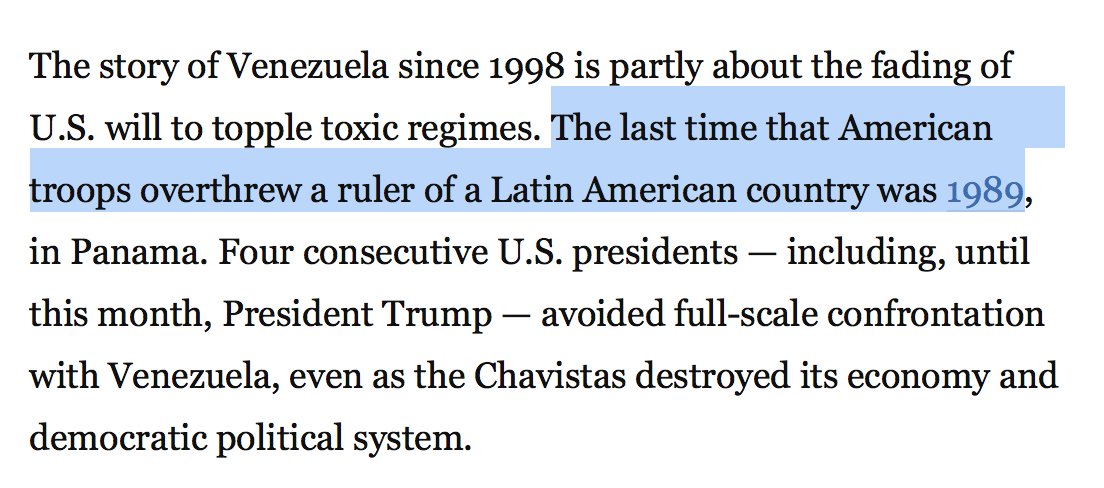 Here's one way  @JacksonDiehl misleads without formally "lying." US troops were at the very least *involved* in the 2004 coup in Haiti, which is part of Latin America. The US also supported coups in Venezuela (2002, unsuccessful) and Honduras (2009).  https://wapo.st/2G0o7w7 