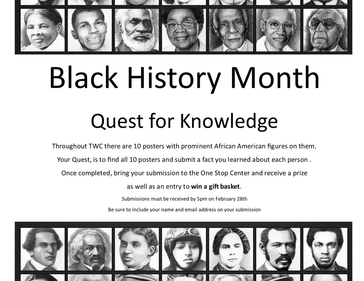 SHSU The Woodlands (@shsu_twc) on Twitter photo February is Black History Month. Our Quest for Knowledge begins today through the 28th. Bring your submissions to The One Stop Center or email them to TheWoodlandsCenter@shsu.edu February is Black History Month. Our Quest for Knowledge begins today through the 28th. Bring your submissions to The One Stop Center or email them to TheWoodlandsCenter@shsu.edu