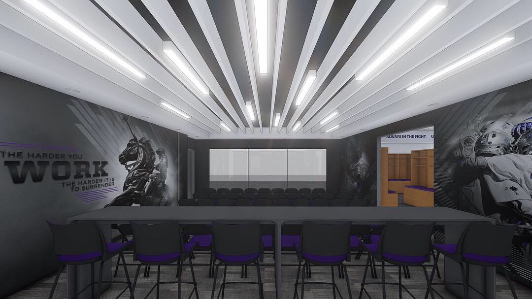QuackenbushArch's tweet photo. #DYK: @FurmanU is home to the only Division 1 Men’s Lacrosse Program in South Carolina 🥍 // Check out this design rendering of their Team/ Locker Room + GOOD LUCK to the team this weekend in their first game of the season! @Furmanmenslax @ncaalax #Architecture #Design #AIASC https://t.co/s5EJil5wNf