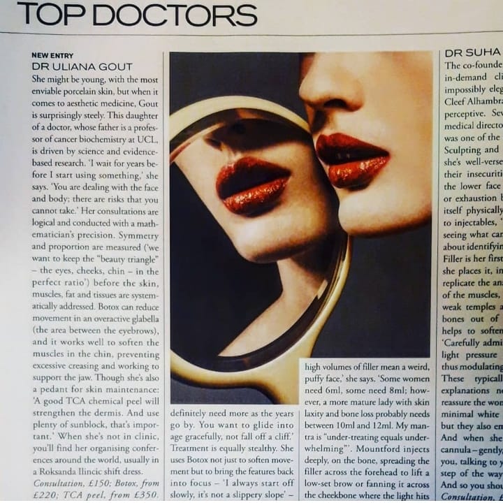 Thanks Tatler for Dr Gout's new entry for 1 of 5 Top doctors for Botulinum Toxin in the Beauty &amp; Cosmetic surgery guide for 2019!
<a href="/CondeNast/">Condé Nast</a> <a href="/UlianaGout/">Dr Uliana Gout</a> <a href="/LAM__Clinic/">LAM Clinic</a> #tatler #vogue #condenast #beauty #beautyblogger #health #harleystreet #london #luxury #aestheticmedicine #friday