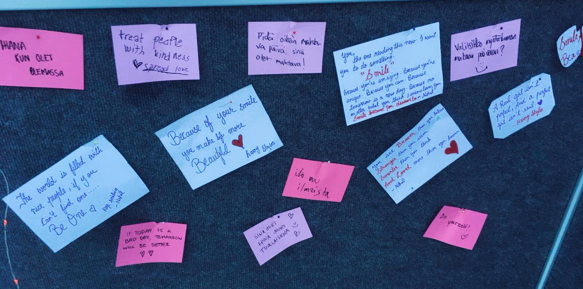 HarryStylesFin's tweet photo. Finnish fans raised over 1000€ for Cancer foundation in celebration of Harry’s 25th birthday. On the 27th of Jan we spread love and joy in the centre of Helsinki, where hundreds of people left positive and uplifting notes on our CHOOSE KINDNESS-wall❤️ https://t.co/LQGzRK7zIE