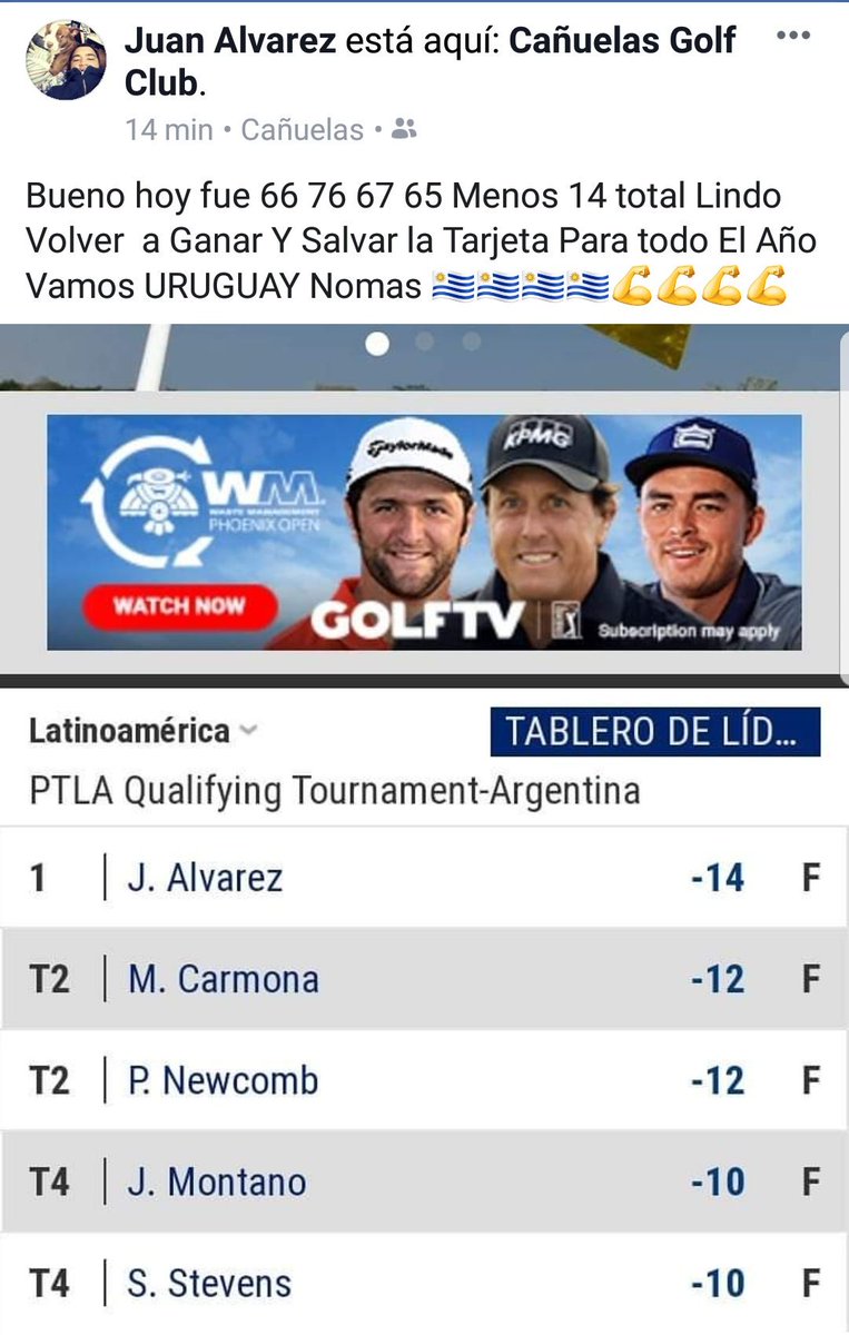 GOLFenACCION's tweet photo. #Pgatourla R4 Gran noticia para el golf uruguayo🇺🇾👏🏼👉🏽Juan Alvarez (-14) logra un gran triunfo en @CanuelasGolf y salva la tarjeta @PGATOURLA para todo el 2019! https://t.co/tomDtUT8dR