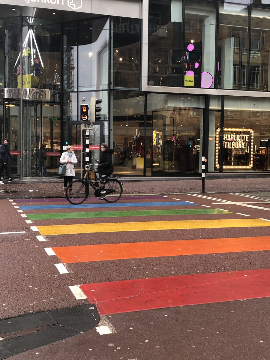 ユトレヒトにある世界で唯一のナインチェ（ミッフィー）信号。横断歩道の模様も虹色になっているのですが、どうせなら「ブルーナカラー」6色にして欲しかったところです。 