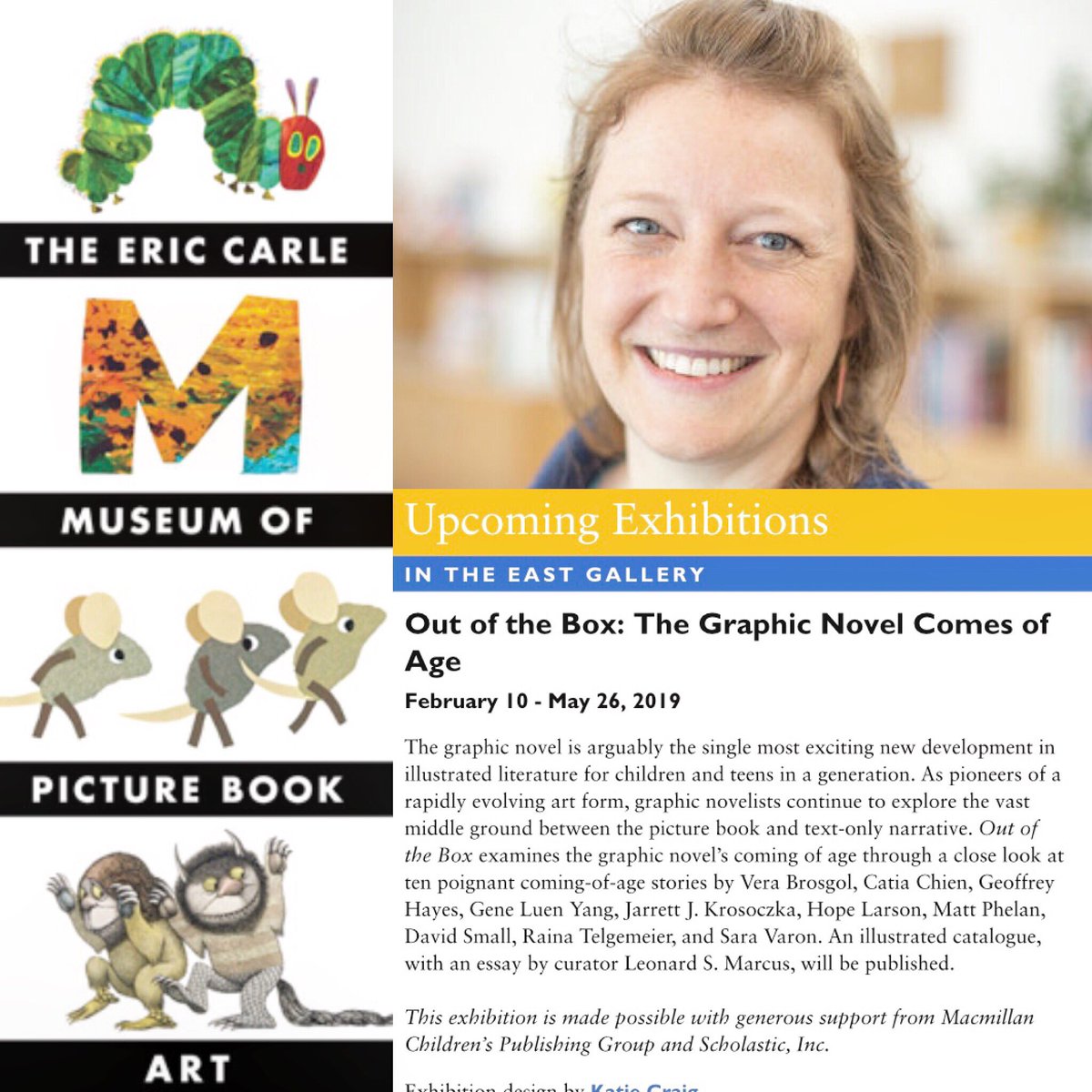 NAEAMiddleLevel's tweet image. Psyched to hear from Meg Nicoll from @carlemuseum as she joins @NAEA #PreConComicCon.  Bit.ly/PreConComicCon…  Check out some of the work Meg has done: carlemuseum.org/making-art-cat… PLUS keep an eye out for their upcoming graphic novel exhibit!