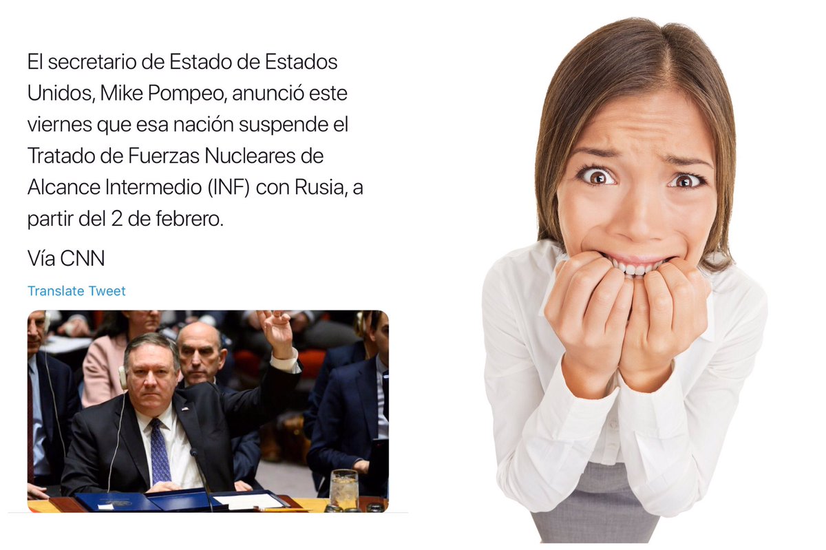 ¿Que EEUU se sale del Tratado de Fuerzas Nucleares? 
Ay NO, que meyo! 

Ahora quién podrá ayudarnos?

Apurate a meter un amparo .<a href="/JordanRodas/">Jordán Rodas Andrade</a>, así la CC le dice a Pompeo que como no refrendó con Trump, el tratado sigue. 🙄

Ate: #LaCanciller