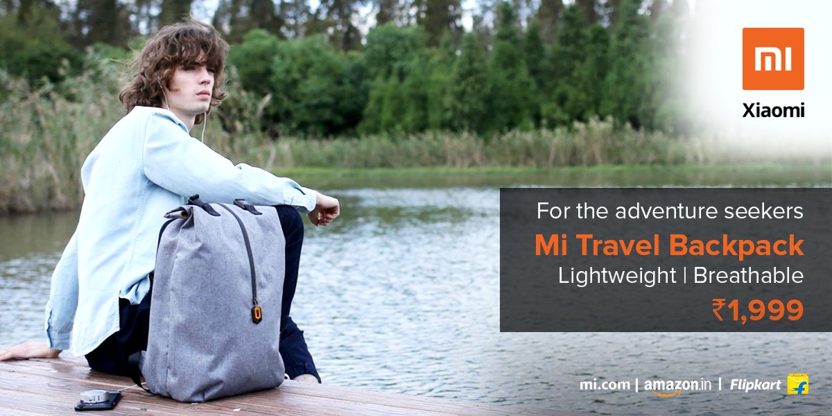 XiaomiIndia's tweet photo. Your partner in adventure. The lightweight #MiTravelBackpack at just Rs. 1,999. https://t.co/7f5IlZMWnc