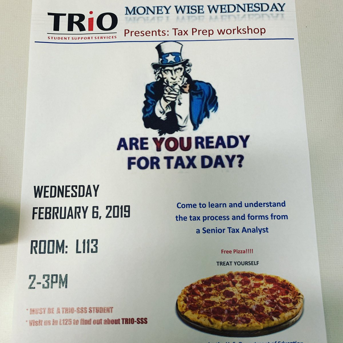 ClcTrio's tweet photo. Our first Money Wise Weds is next week and Tax season is almost upon us! Are you ready?? Come have your questions answered from a professional tax analyst- new time! We will have food! #pizzaislife #knowledgeispower #moneytalks #clctrio #triofam #wegotyou https://t.co/P6g7QLuTRa