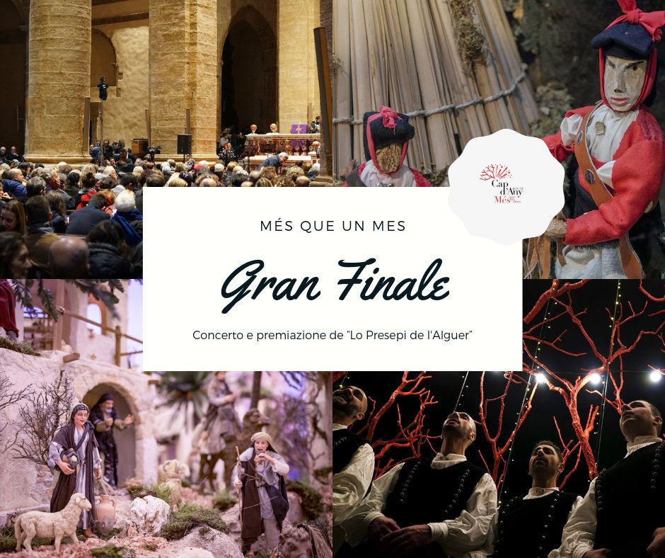 Dopo più di un mese di straordinari eventi che hanno animato #Alghero durante le festività natalizie, #mesqueunmes giunge al termine. Domani in Cattedrale alle 19, il gran finale con concerto e premiazione de “Lo Presepi de l'Alguer”. Ti aspettiamo! 🤗