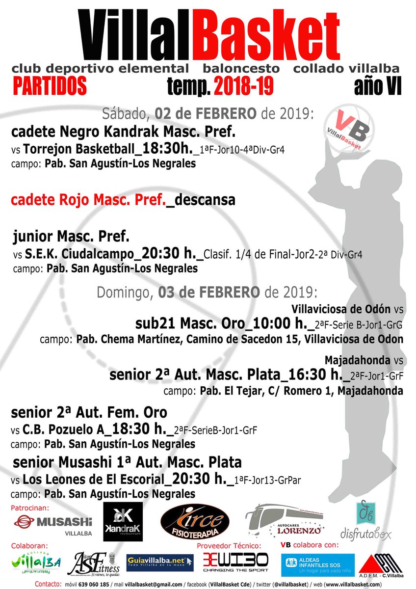 villalbasket's tweet photo. Vamos con los partidos del fin de semana: 02 y 03 de Febrero de 2019 #insistimos #seguimos #equipoy #aporello #VB https://t.co/Up3DensZTD