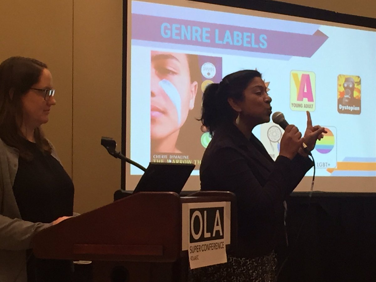 L_Prinn_'s tweet photo. Should we be labelling our books? What does this do? Coming away with so much to think about. Thank you #OLASC19 @tdsb_FHCI_LLC @HCI_Library #microaggressions https://t.co/C4IwfTB1FN