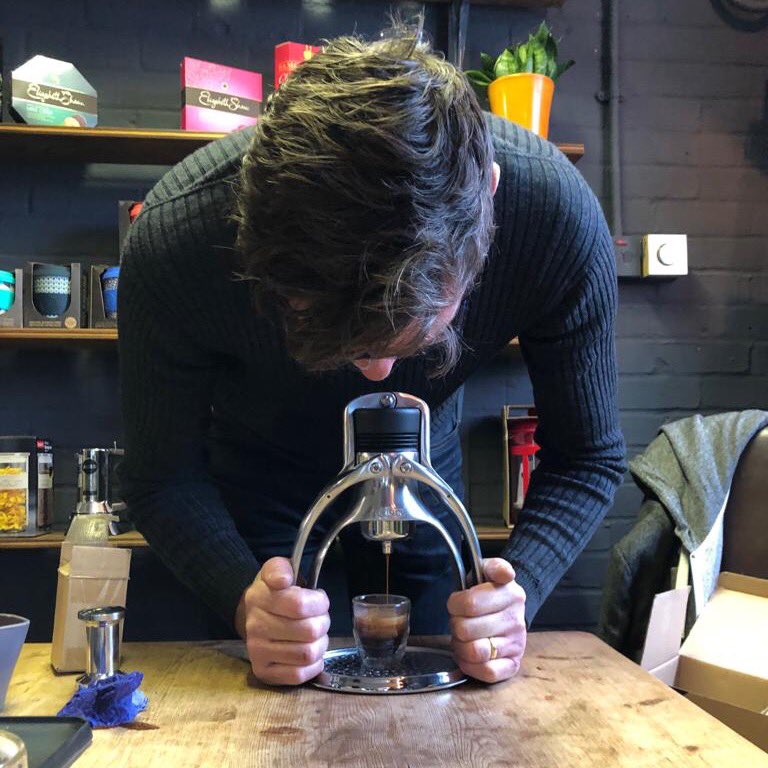 RedberCoffee's tweet photo. Huge thank you to Jim and Patrick from @thereforedesign for visiting us today with their ROK espresso maker - What a fantastic invention for making an excellent cup of coffee! @ROKCoffeeuk https://t.co/suHB5fubCw