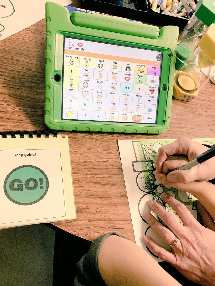 WindsorSpeech's tweet photo. Working to make inclusion time in art as meaningful as possible by providing accommodations and targeting language in this natural setting! #inclusion #aac #aacintheclassroom #modelaac #techforlanguage #visualsupports #SLPsupport #awesomeTAsupport #teamwork @WindsorWildcats https://t.co/Bh0LFGjjRU