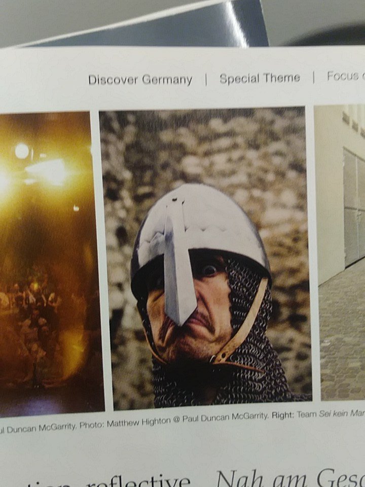 jane_bristow's tweet photo. Wow! @edfringe favourite @PaulDuncanMcG has got himself into the pleasingly obscure 'Discover Germany' magazine #knightsontour #luggageissues https://t.co/ChVdUKdvZu