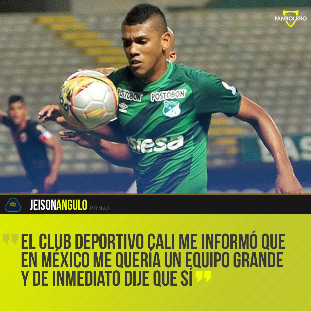 fanbolero's tweet photo. No lo pensó dos veces el lateral de 22 años 🇨🇴, escuchó de un club grande mexicano 🇲🇽, y llegó al conjunto Universitario 👇⚽️😱👏. .
.
#UNAM #Pumas #Clausura2019 #LigaMX #Angulo #JeisonAngulo #Draft #Universidad #Colombia #Soccer #DeportivoCali #Mexico https://t.co/InhAlvcabv