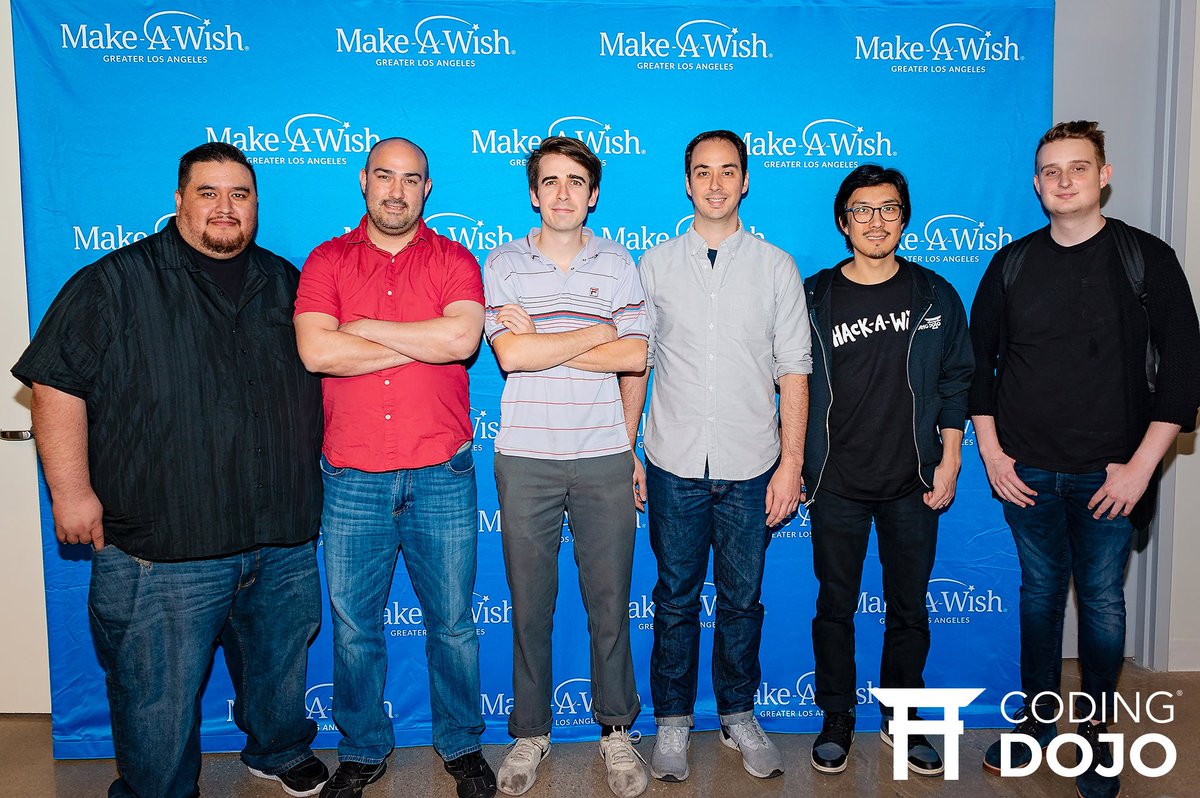 CodingDojoDotCo's tweet photo. This past weekend six #CodingDojoLosAngeles alums took part in the 1st @DollarShaveClub Hack-a-Wish benefitting @makeawishla. The hackathon brought together teams to create real-time, relevant solutions to make a difference in a child’s life. https://t.co/ZzI2VJflCG