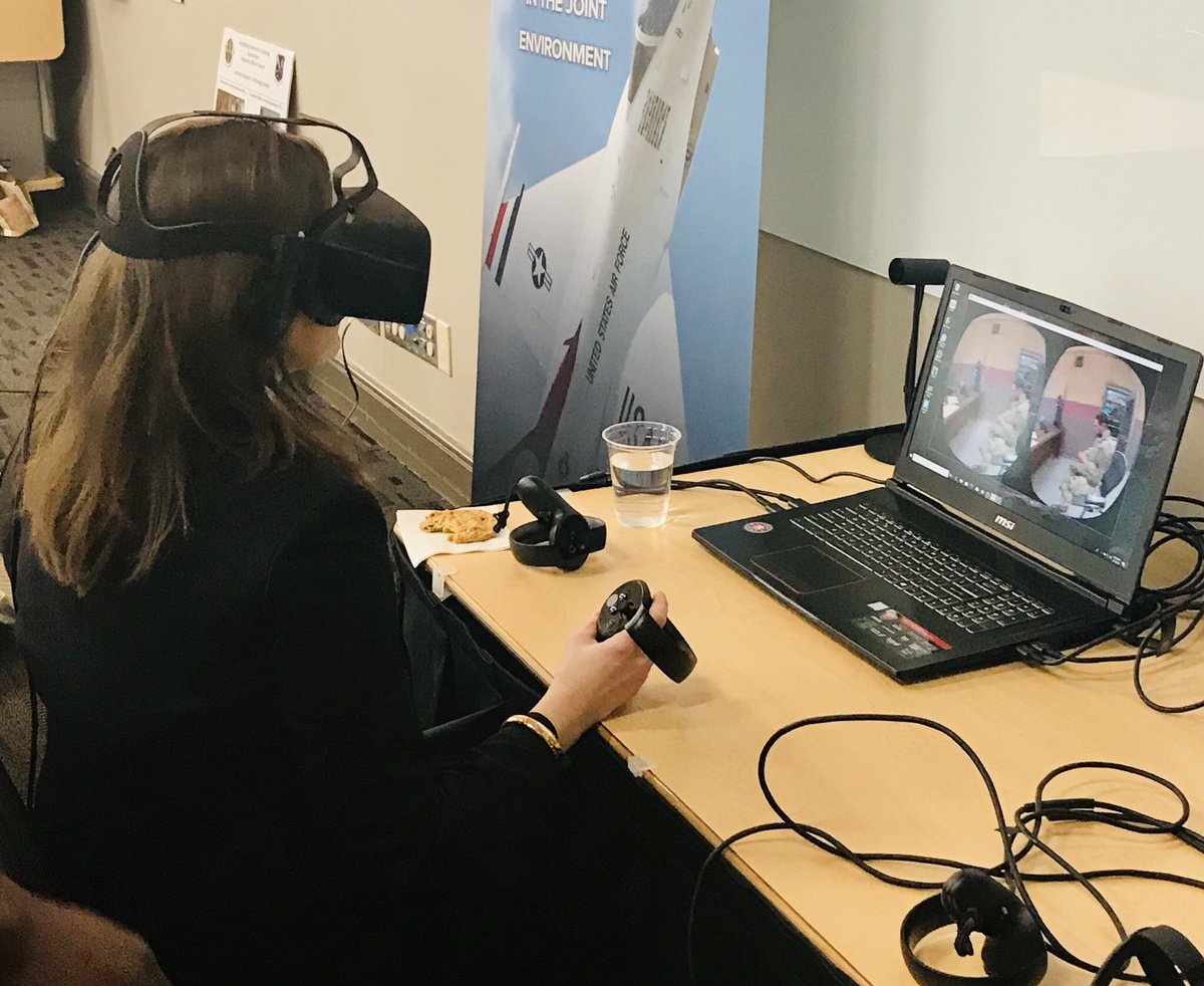 AllanGuenther's tweet photo. Experiencing mixed and virtual reality tools today with the @HQAirUniversity faculty training team. The future of technology in education and training is here! #OLIS2019 #OnlineLearning #DistanceLearning @BamaByDistance #Innovation @UofALInnovation https://t.co/HWdJUpcOxN