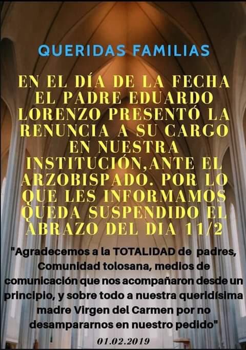 monocarugatti's tweet photo. Hay quienes no hablan de los curas abusadores porque son políticamente católicos. Otros enfrentan el oscuro poder de la iglesia porque protegen los niños. Hoy los padres de una Escuela de Tolosa le dijeron NO a un cura acusado de abuso. El cura #Lorenzo https://t.co/z327yTTMS9