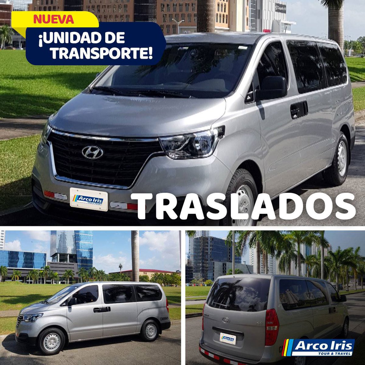 Nueva unidad de transporte VIP para traslados a Aeropuerto, Puerto, Playas o tours con capacidad para 6 pasajeros, cómodo y seguro. Reserva tu traslado o tour al 225-7414 / 225-7415 o al correo operaciones2@arcoirispanama.com