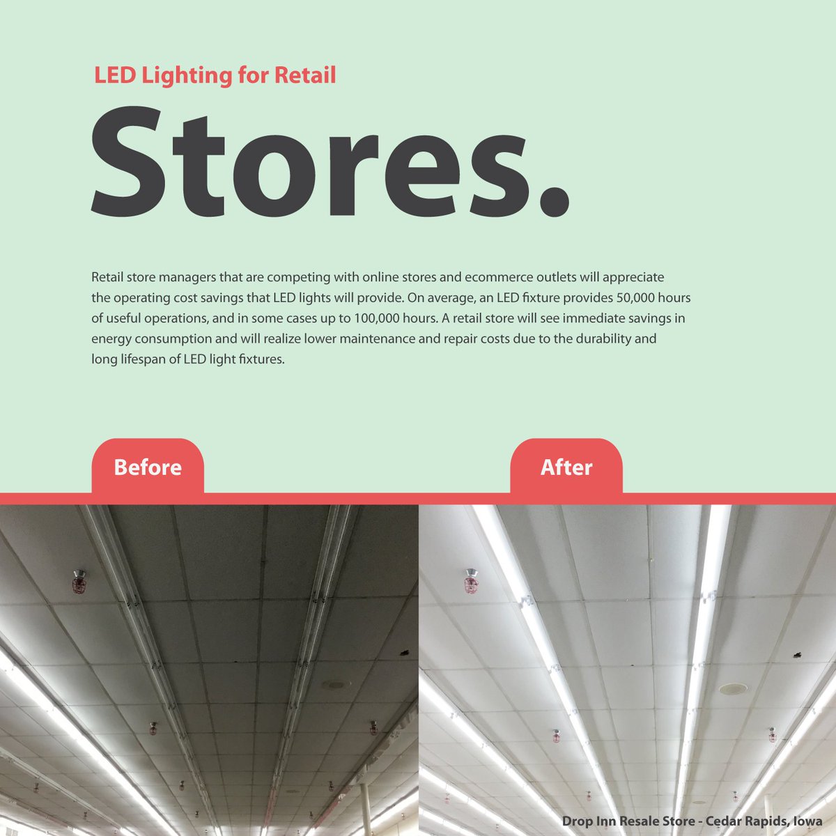 LEDLightingCrew's tweet photo. LED fixtures generate the same quality and level of illumination as traditional fixtures with less than half of the energy input!
#LEDLightingCrew #Lighting #AlliantEnergy #MidAmericanEnergy #EnergyStar #RetailStores https://t.co/0CPyMrZlJe