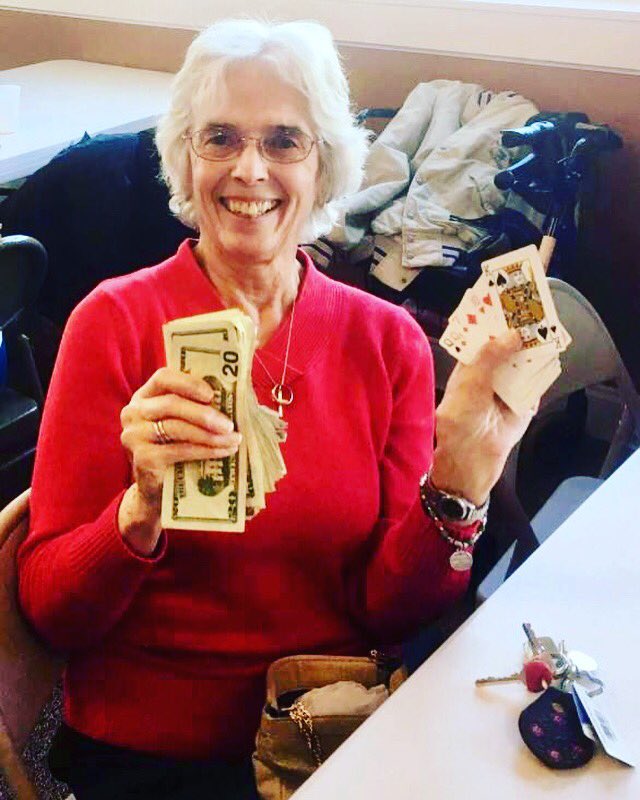 HearthstoneVil's tweet image. Congratulations Diane for winning the final round of card bingo and taking home the big prize of $80! #HSV #SeniorLiving #cardbingo